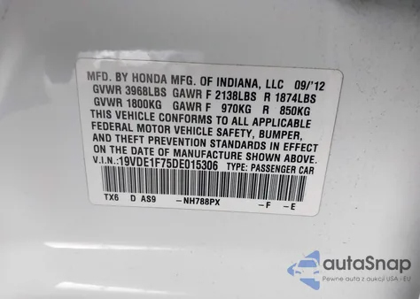 2013 Acura Ilx 2.0L from USA, damaged, VIN 19VDE1F75DE015306